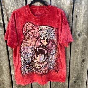 Men's The Mountain Red Bear Teeth T-Shirt L Tie Dyed USA Crew Cotton DISTRESSED